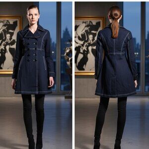 Navy Blue pea double breasted trench coat jacket
